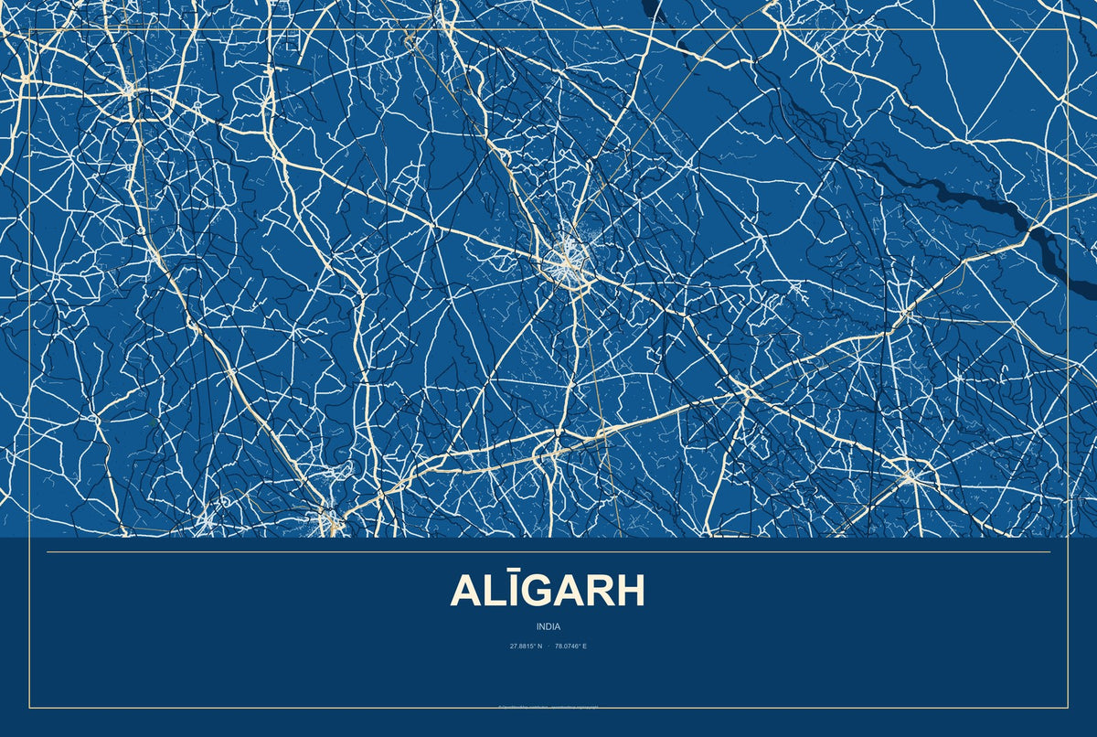 Alīgarh, India City Map Aluminum Sign in Harbor Cobalt style
