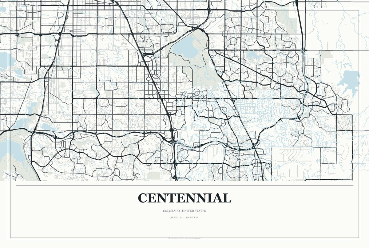 Centennial, Colorado City Map Aluminum Sign in Gallery Air style
