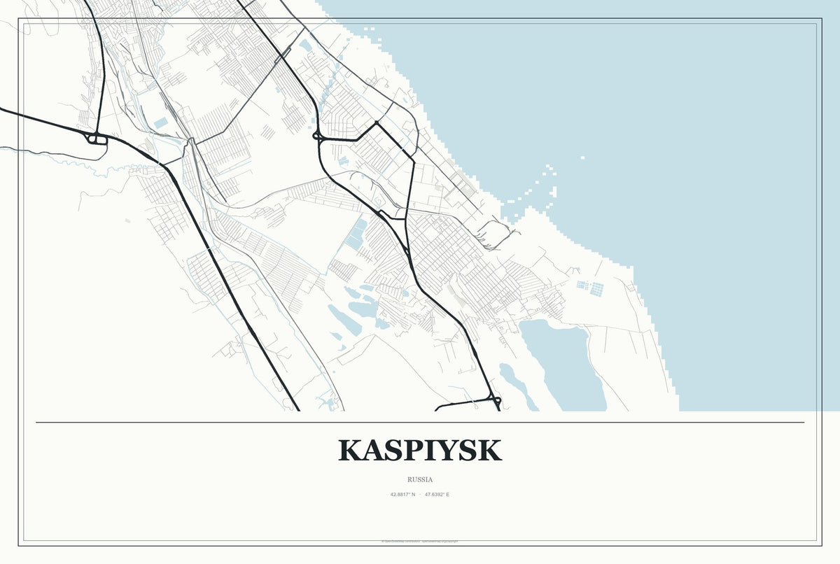 Kaspiysk, Russia City Map Aluminum Sign in Gallery Air style