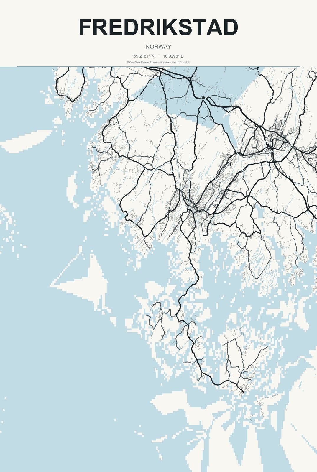 Fredrikstad, Norway City Map Aluminum Sign in Headline Atlas style
