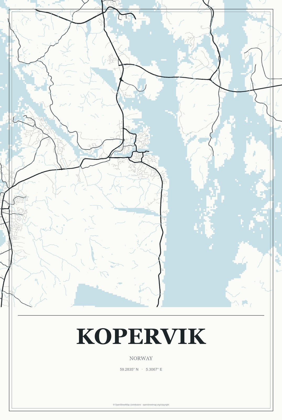 Kopervik, Norway City Map Aluminum Sign in Gallery Air style