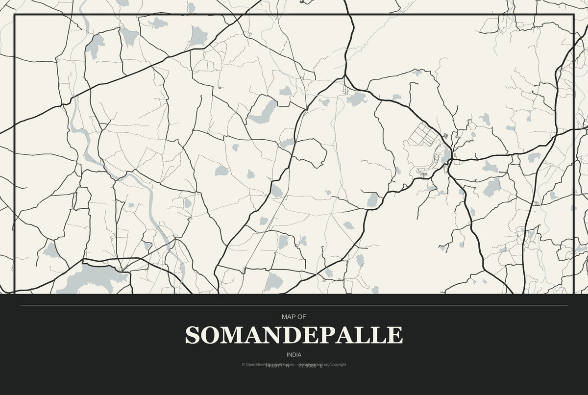 Somandepalle, India City Map Aluminum Sign in Museum Plaque style
