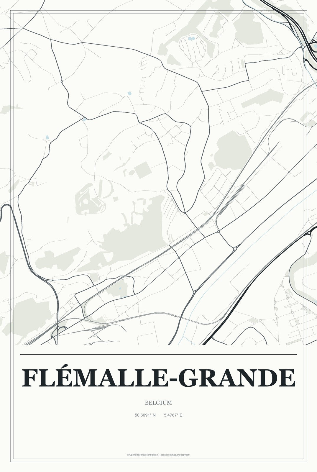 Flémalle-Grande, Belgium City Map Aluminum Sign in Gallery Air style