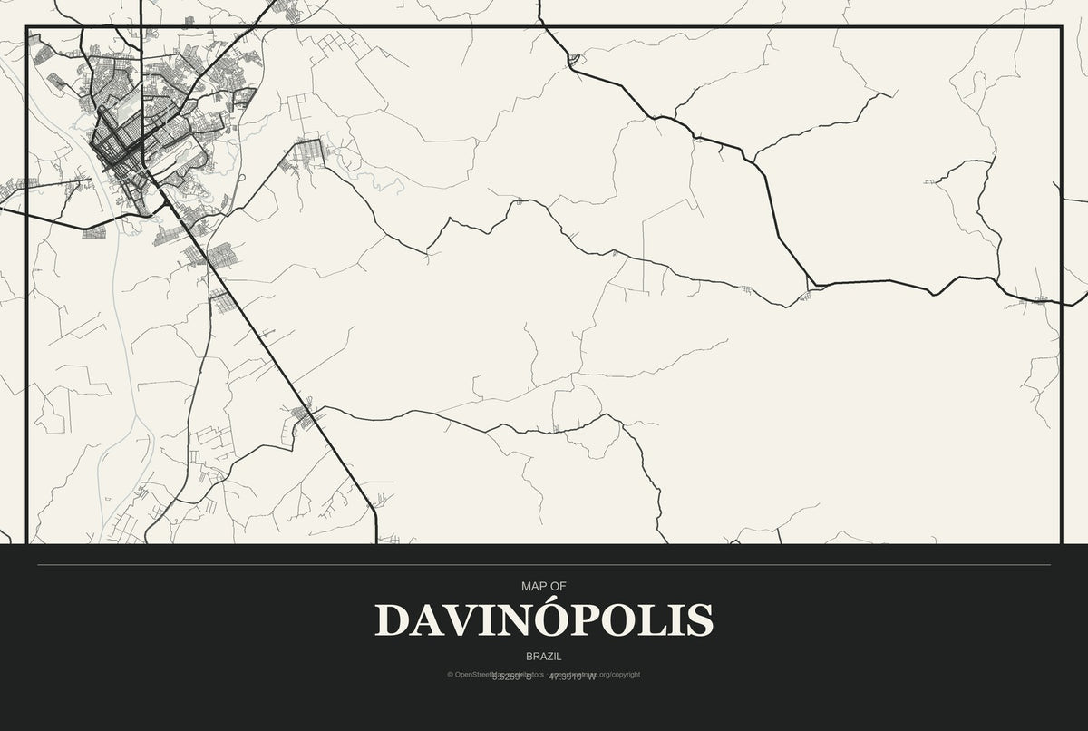 Davinópolis, Brazil City Map Aluminum Sign in Museum Plaque style