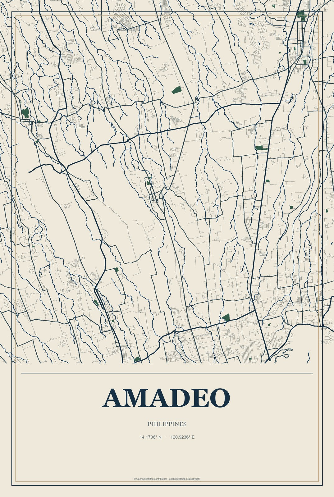 Amadeo, Philippines City Map Aluminum Sign in Coastal Cutout style