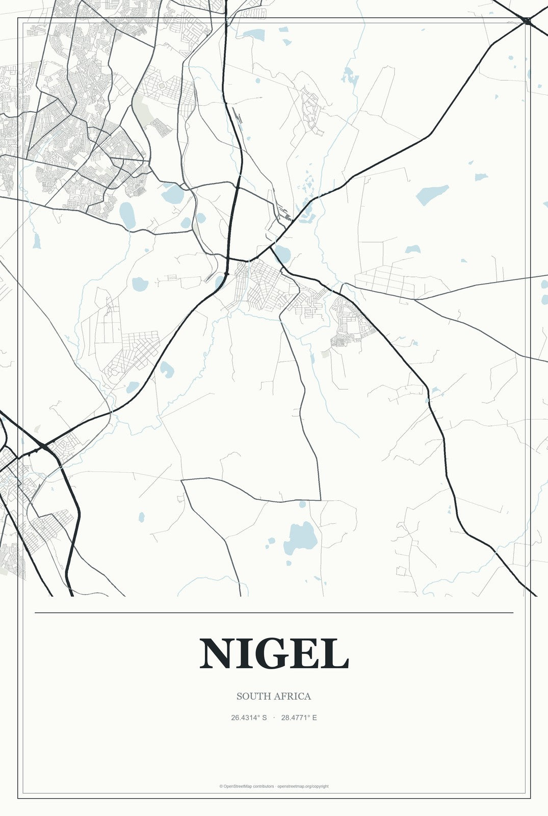 Nigel, South Africa City Map Aluminum Sign in Gallery Air style