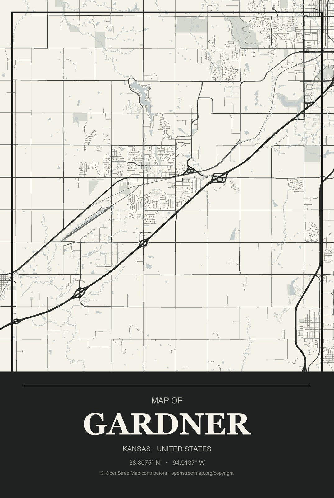 Gardner, Kansas City Map Aluminum Sign in Museum Plaque style