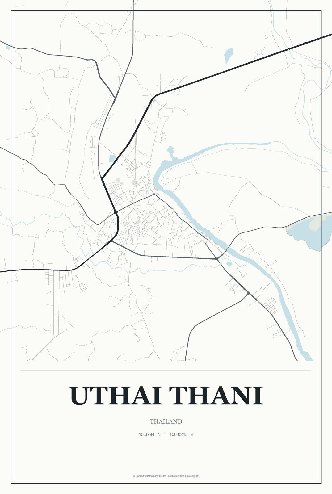 Uthai Thani, Thailand City Map Aluminum Sign in Gallery Air style