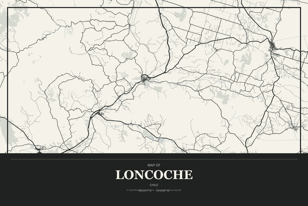 Loncoche, Chile City Map Aluminum Sign in Museum Plaque style