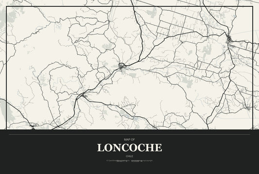 Loncoche, Chile City Map Aluminum Sign in Museum Plaque style