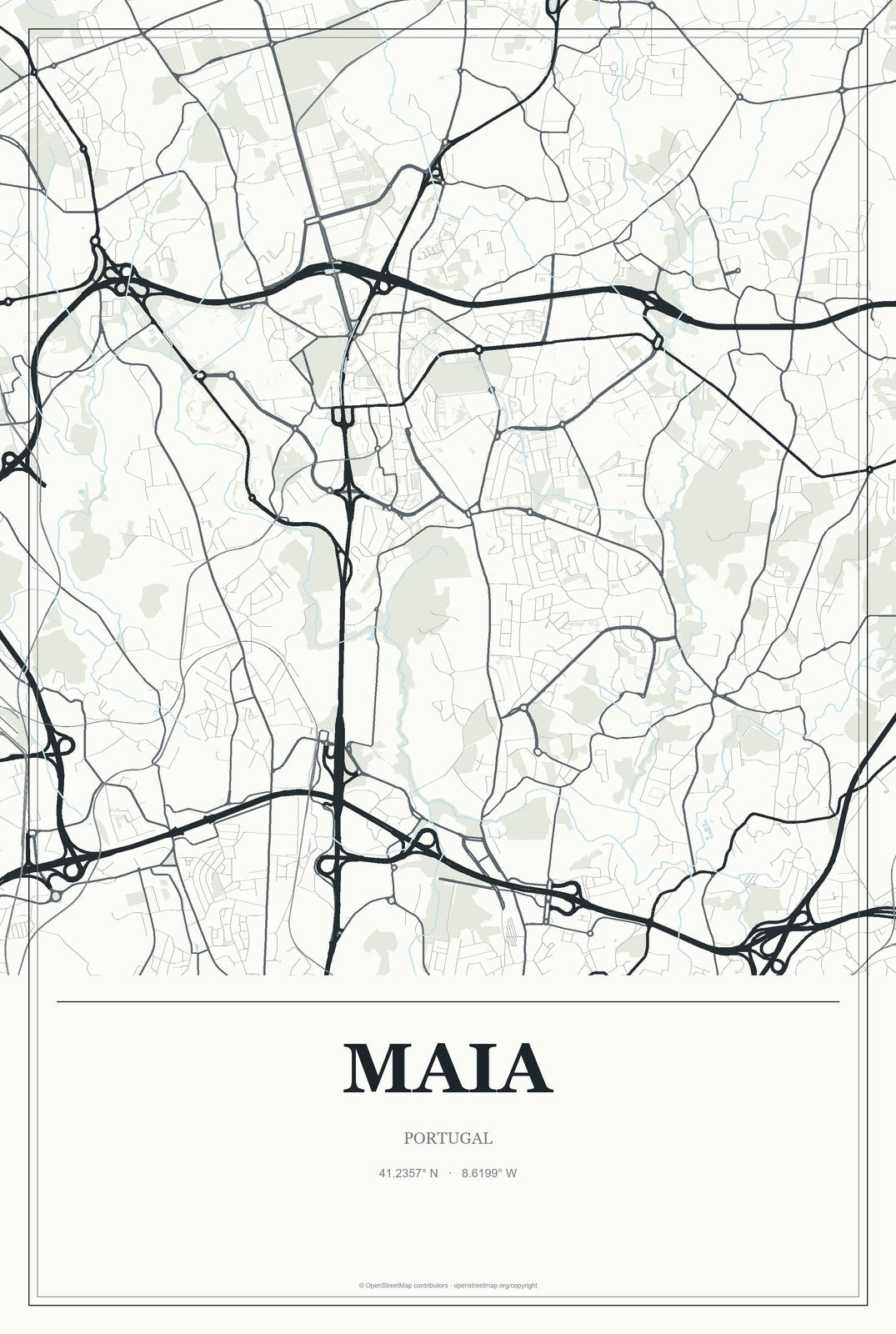 Maia, Portugal City Map Aluminum Sign in Gallery Air style