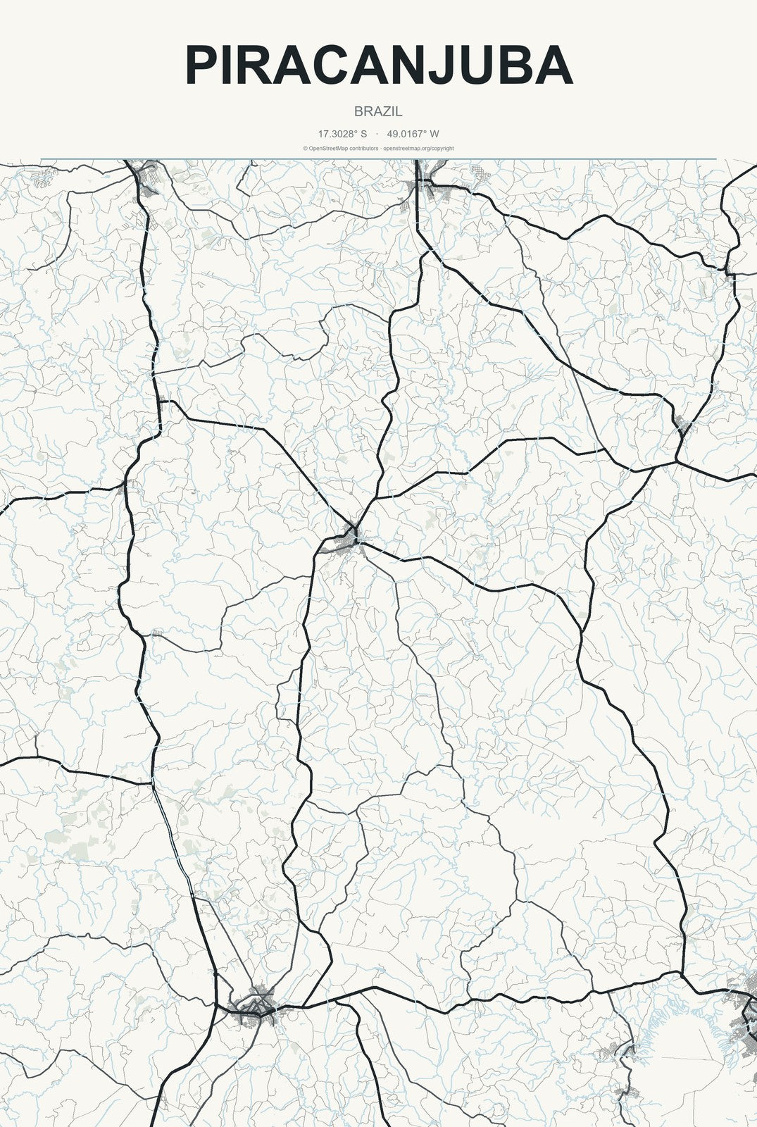 Piracanjuba, Brazil City Map Aluminum Sign in Headline Atlas style