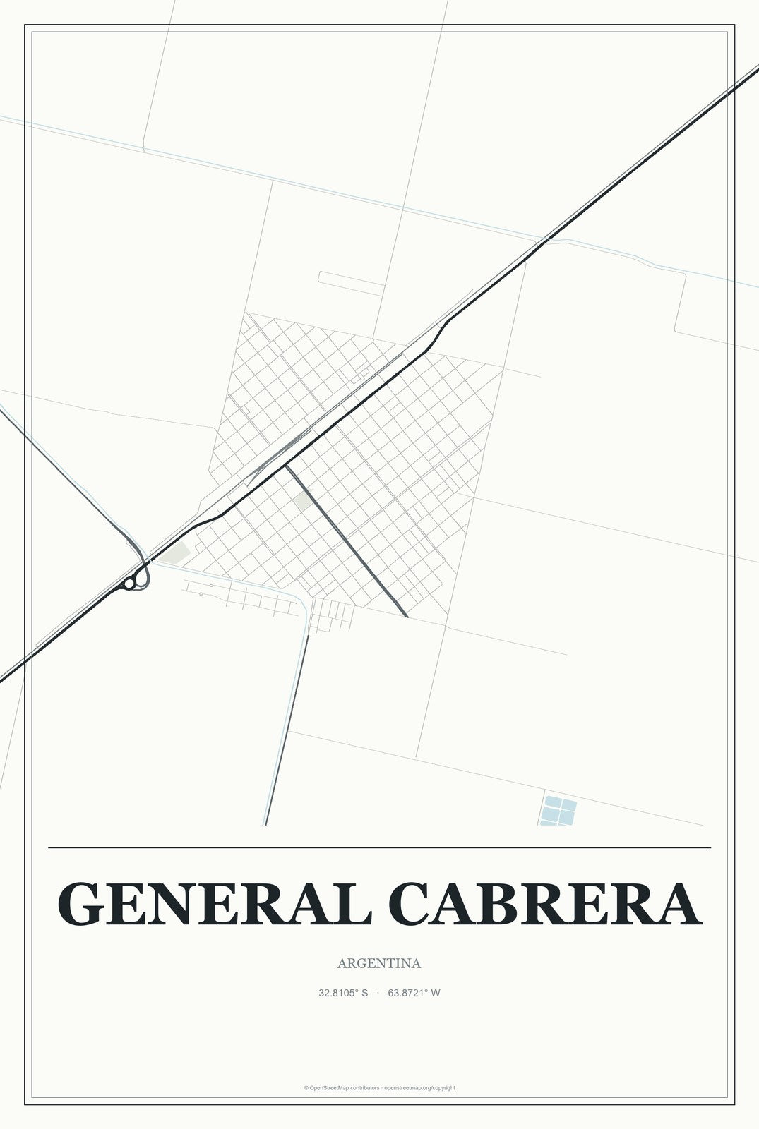 General Cabrera, Argentina City Map Aluminum Sign in Gallery Air style