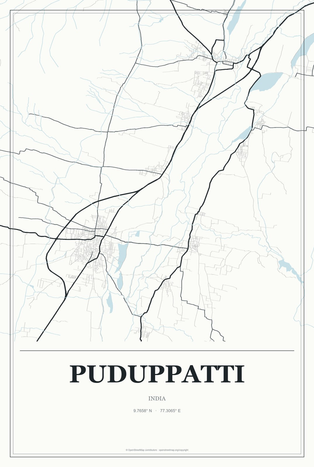 Puduppatti, India City Map Aluminum Sign in Gallery Air style
