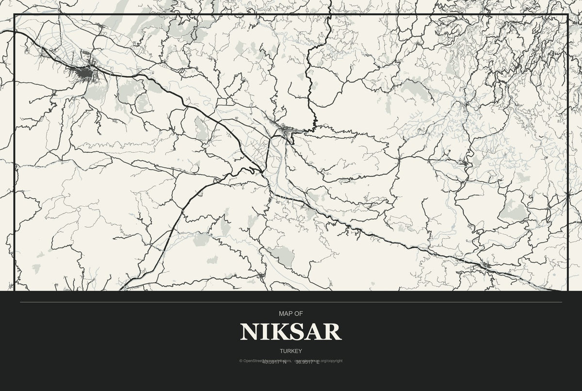 Niksar, Turkey City Map Aluminum Sign in Museum Plaque style