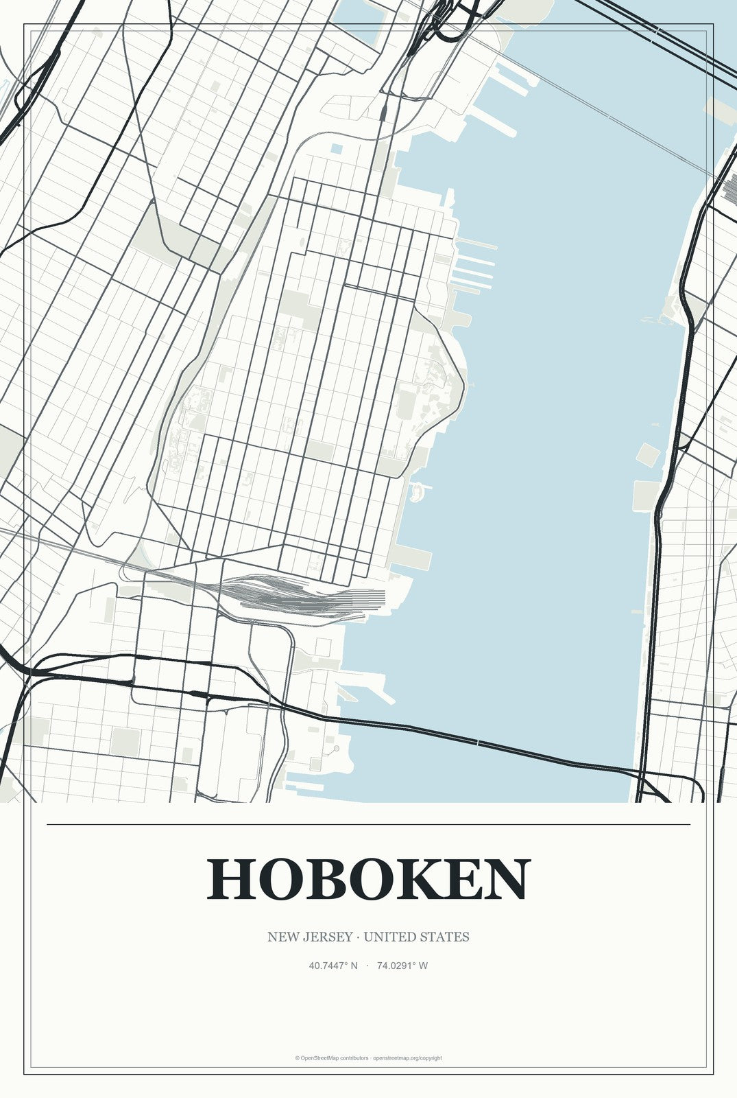 Hoboken, New Jersey City Map Aluminum Sign in Gallery Air style