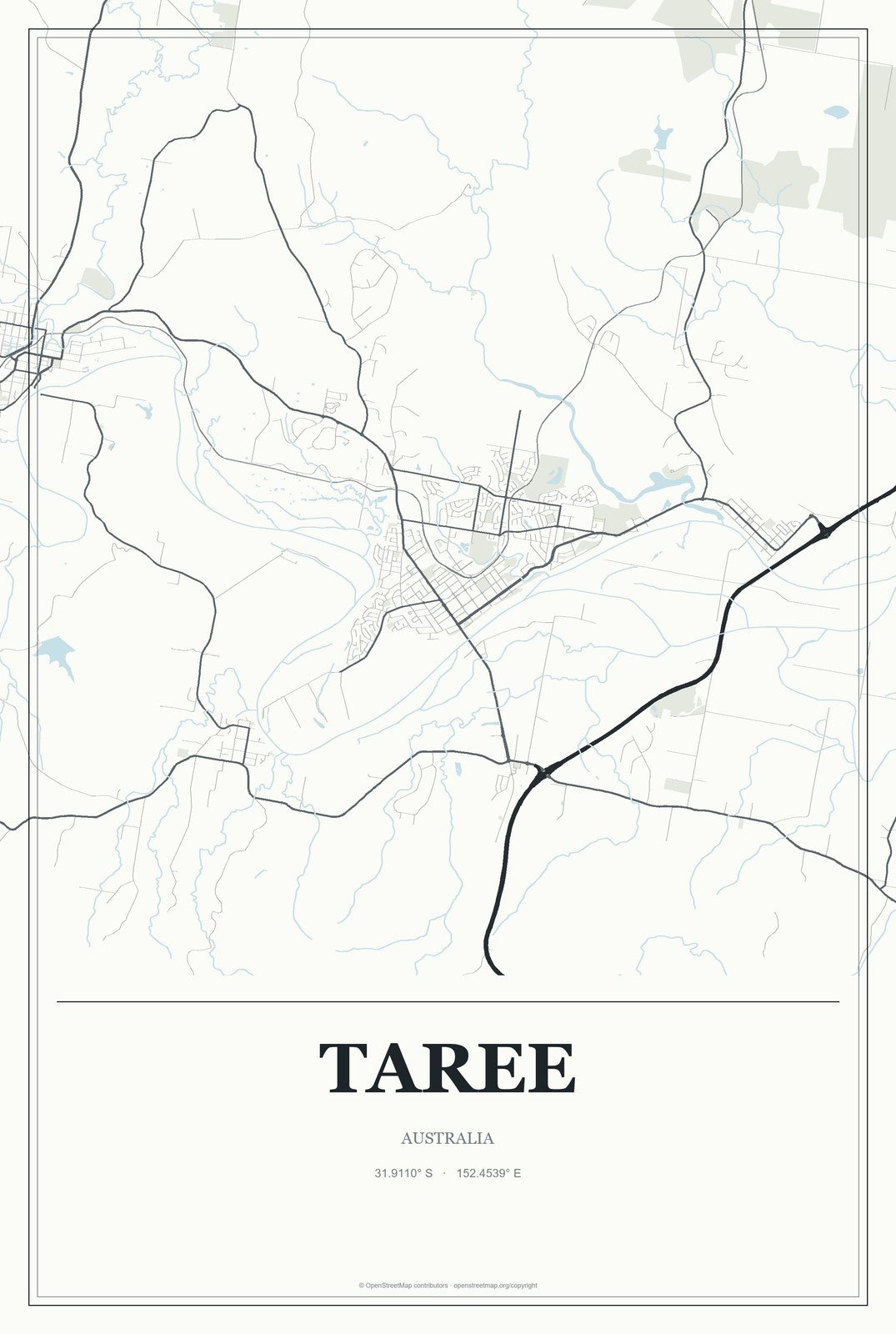 Taree, Australia City Map Aluminum Sign in Gallery Air style