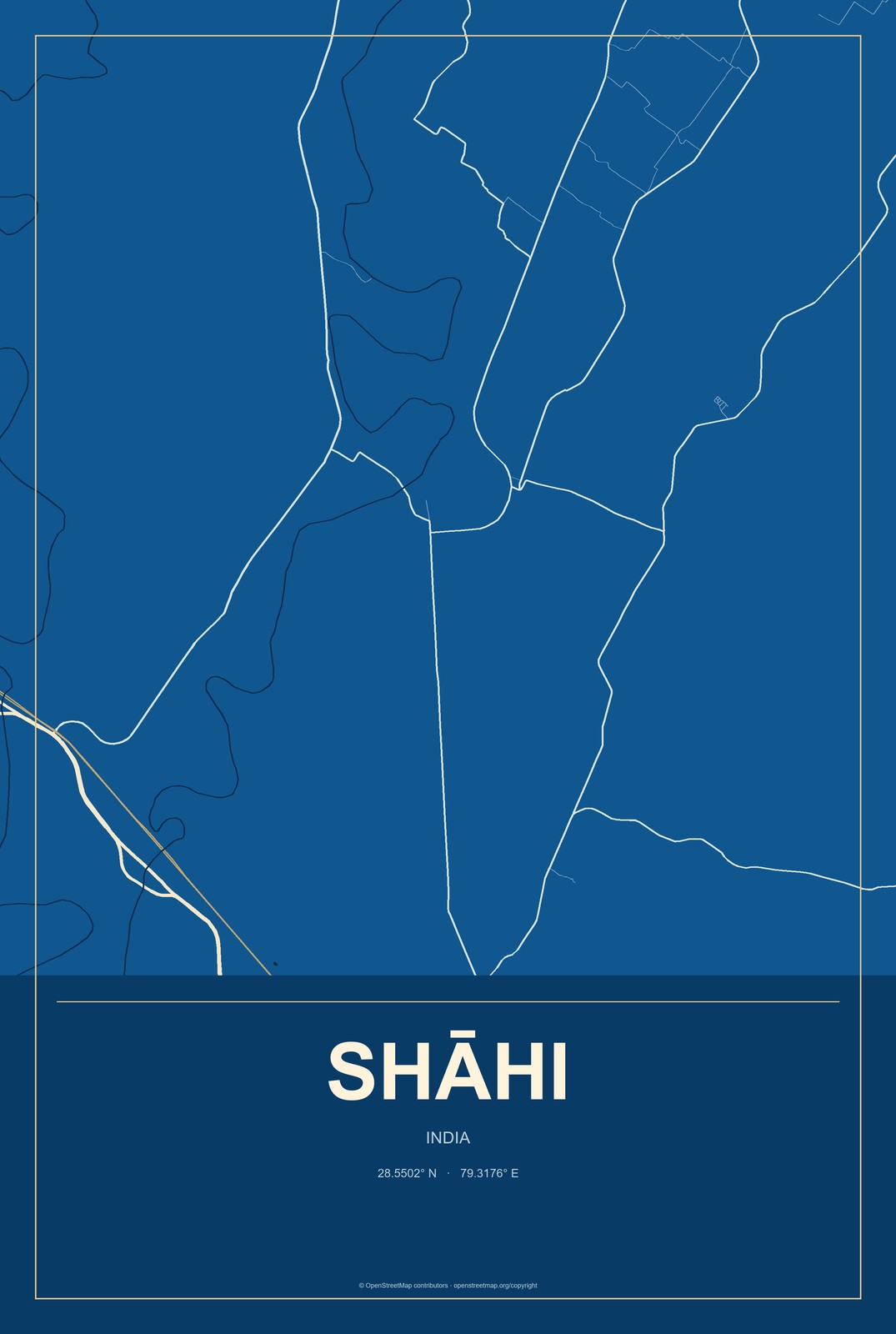 Shāhi, India City Map Aluminum Sign in Harbor Cobalt style