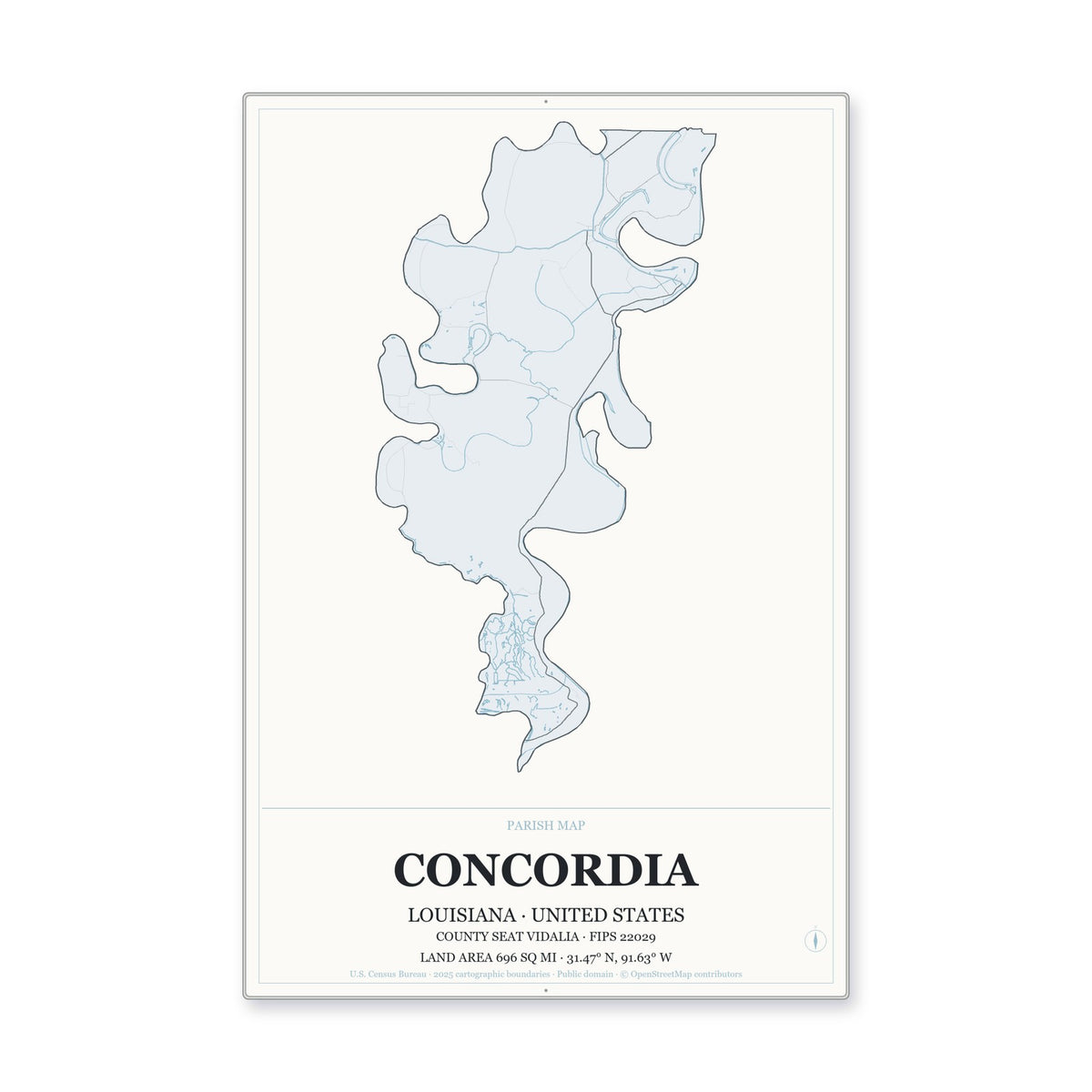 Concordia Parish, Louisiana Map Aluminum Sign in Gallery Air style