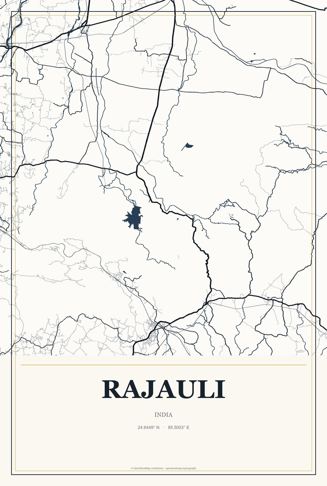 Rajauli, India City Map Aluminum Sign in Citrine Modern style