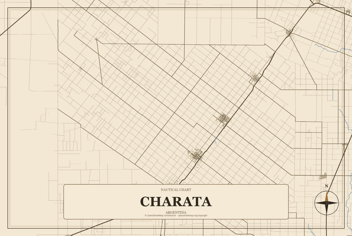 Charata, Argentina City Map Aluminum Sign in Heritage Nautical style