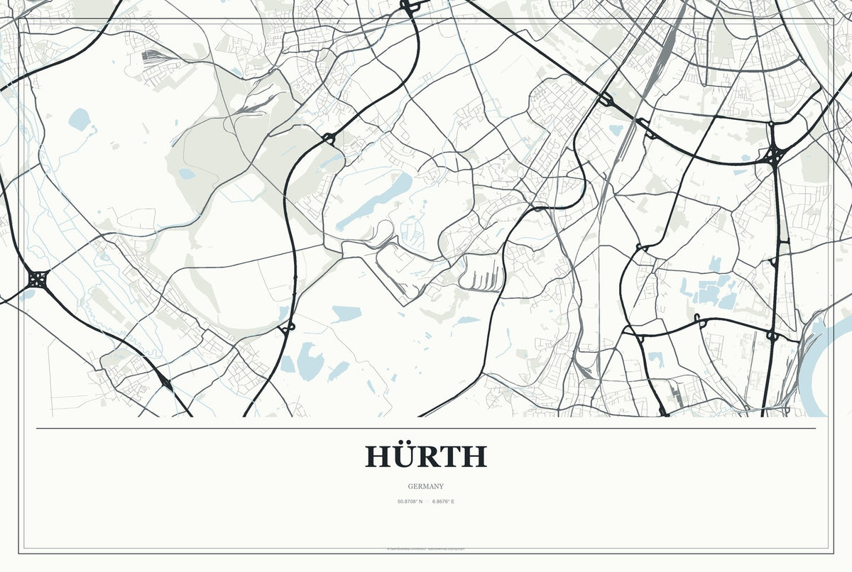 Hürth, Germany City Map Aluminum Sign in Gallery Air style