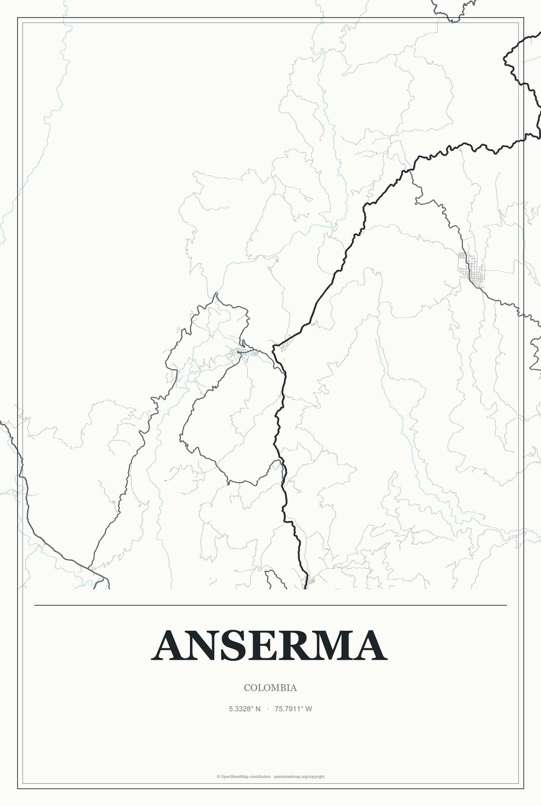 Anserma, Colombia City Map Aluminum Sign in Gallery Air style