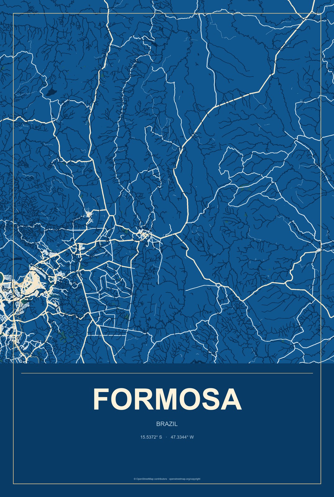 Formosa, Brazil City Map Aluminum Sign in Harbor Cobalt style