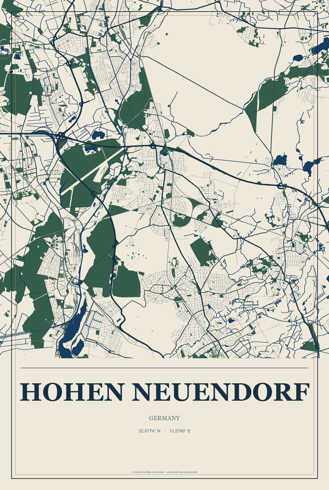 Hohen Neuendorf, Germany City Map Aluminum Sign in Coastal Cutout style