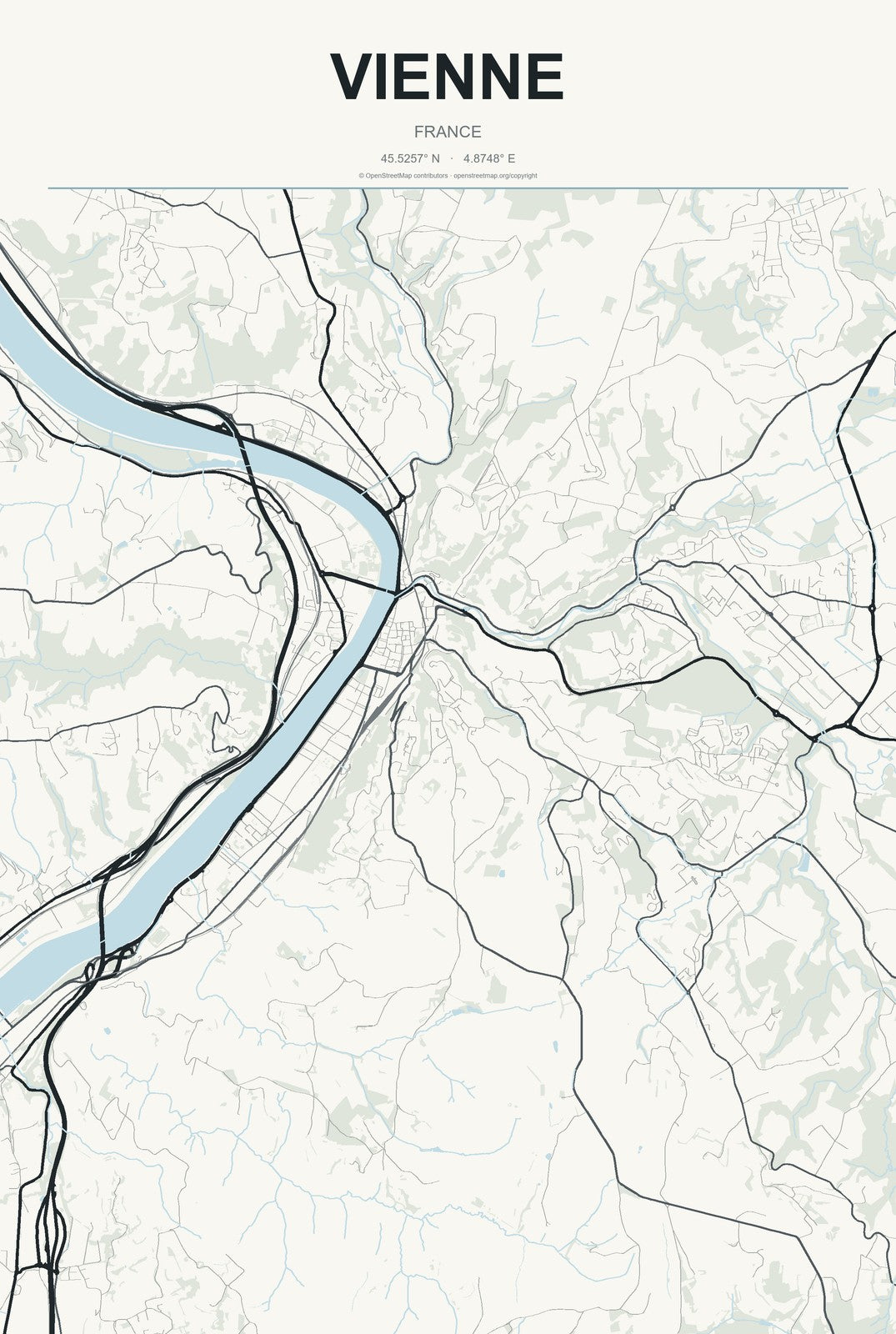 Vienne, France City Map Aluminum Sign in Headline Atlas style