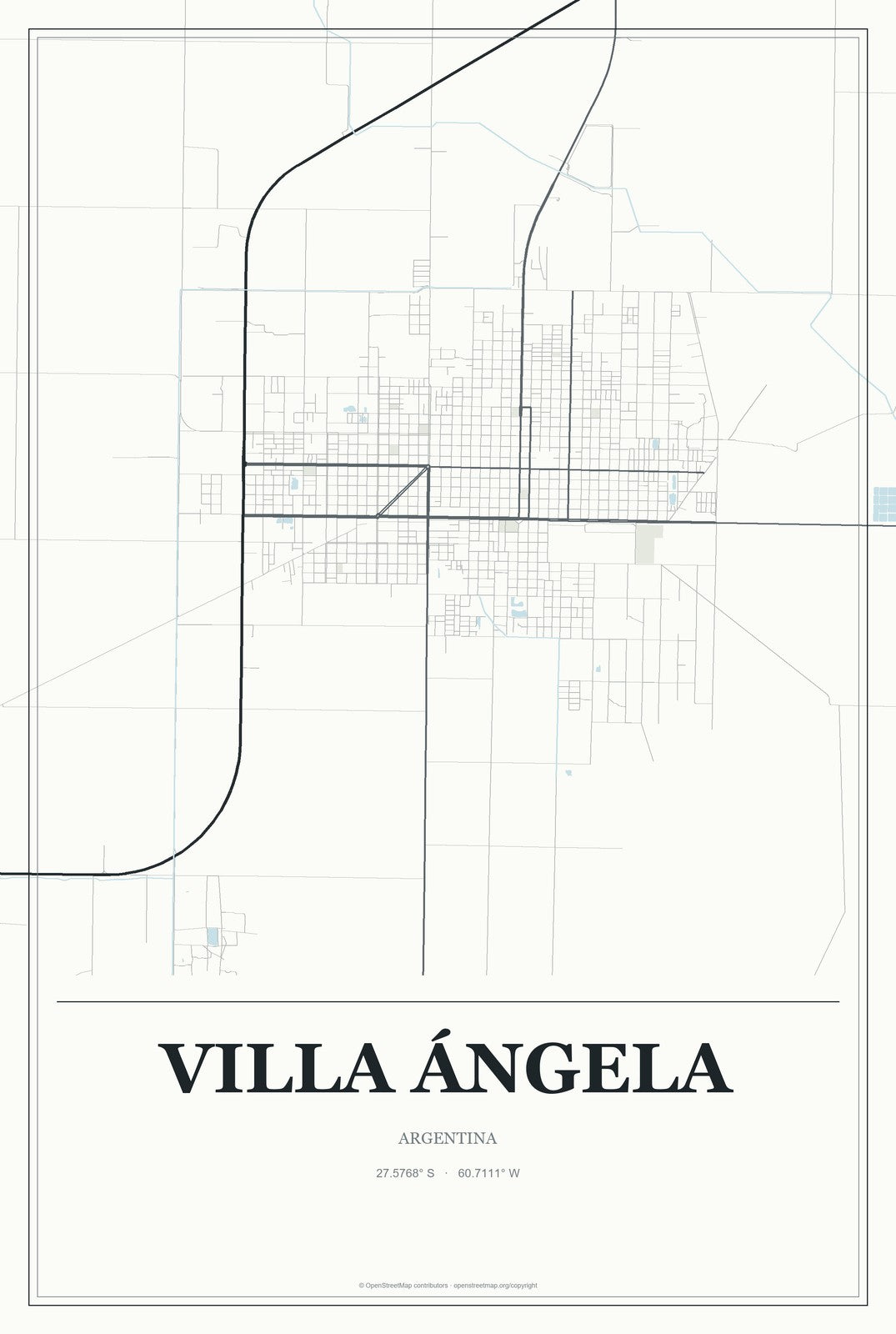 Villa Ángela, Argentina City Map Aluminum Sign in Gallery Air style