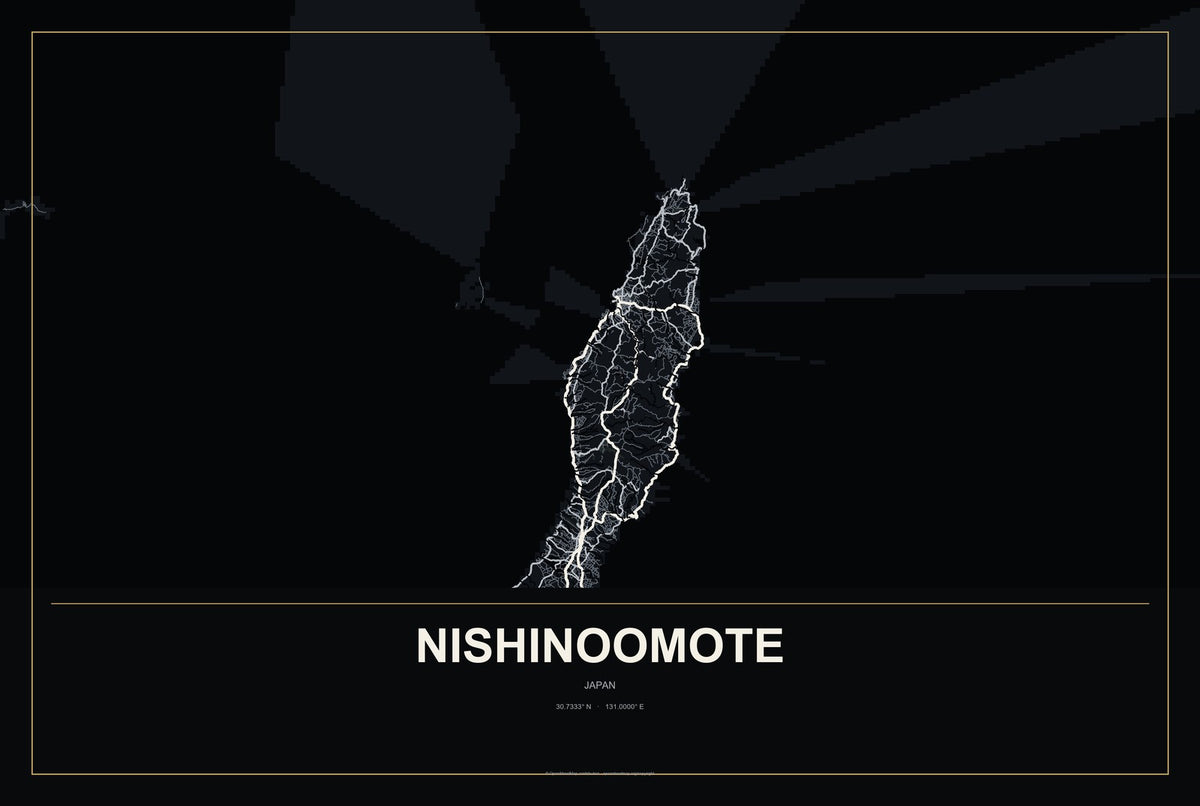 Nishinoomote, Japan City Map Aluminum Sign in Metropolitan Noir style