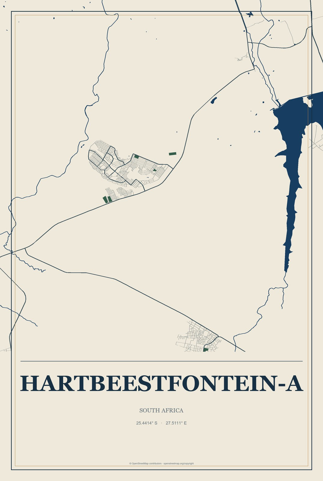 Hartbeestfontein-A, South Africa City Map Aluminum Sign in Coastal Cutout style