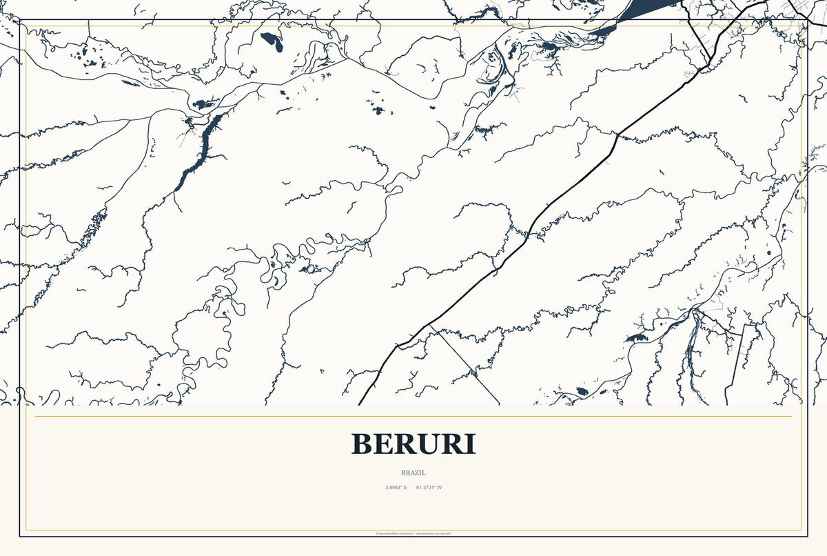Beruri, Brazil City Map Aluminum Sign in Citrine Modern style