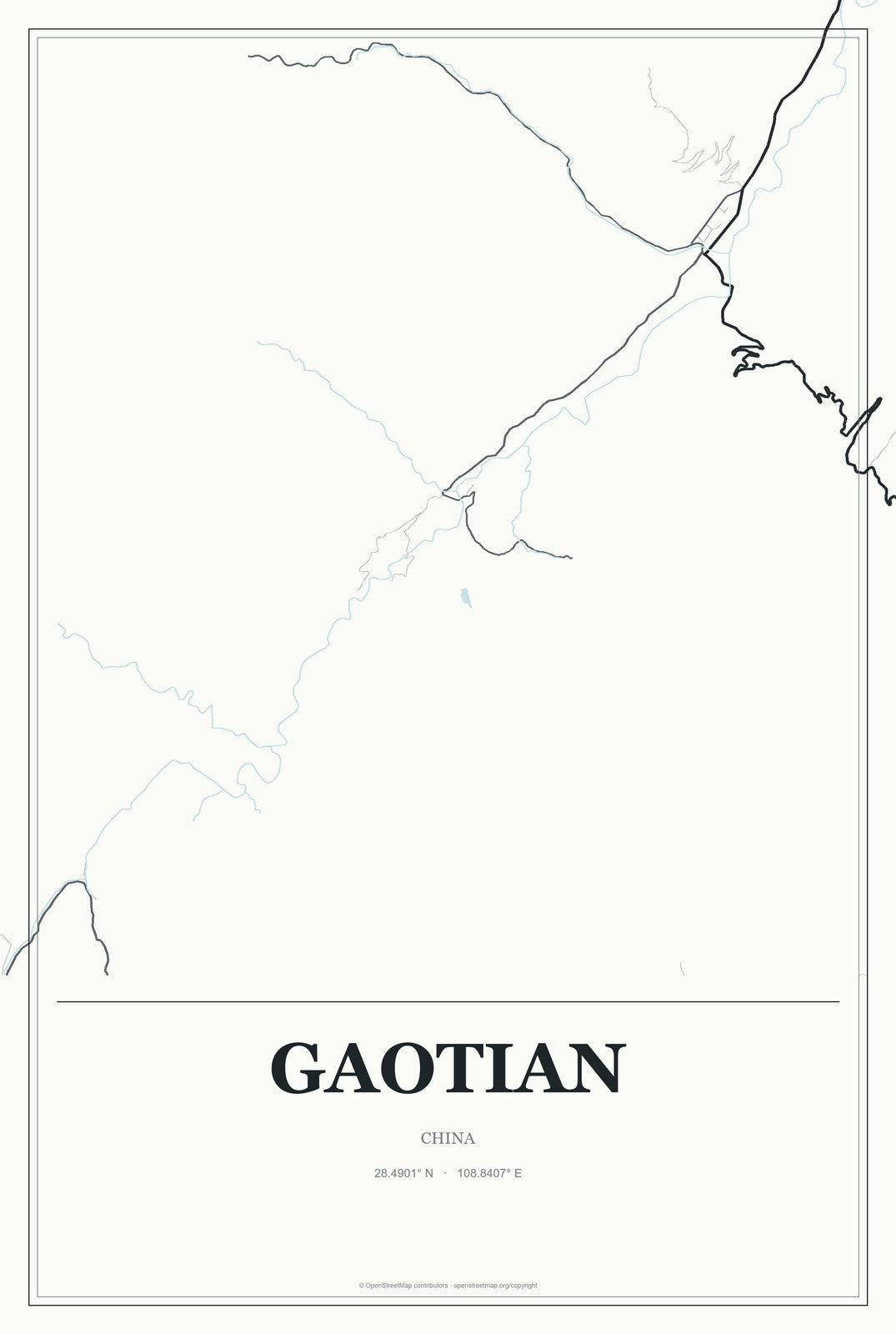 Gaotian, China City Map Aluminum Sign in Gallery Air style