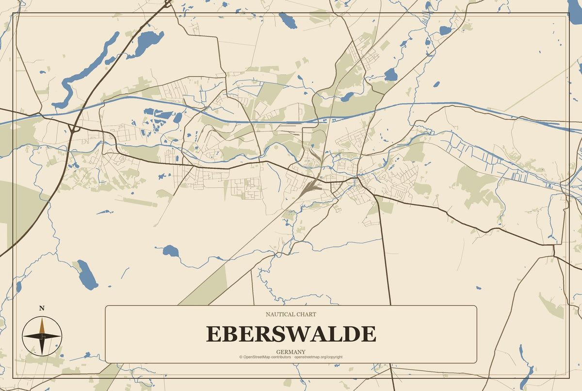 Eberswalde, Germany City Map Aluminum Sign in Heritage Nautical style