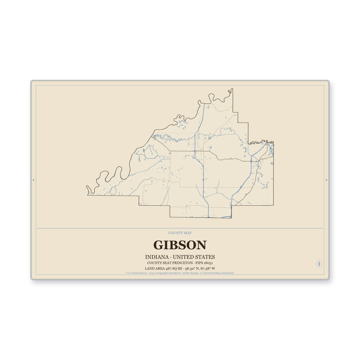 Gibson County, Indiana Map Aluminum Sign in Heritage Nautical style