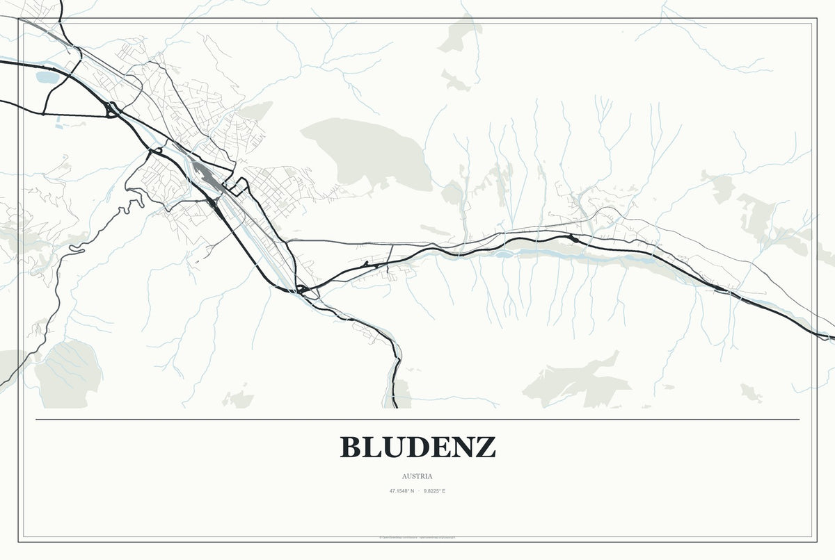 Bludenz, Austria City Map Aluminum Sign in Gallery Air style