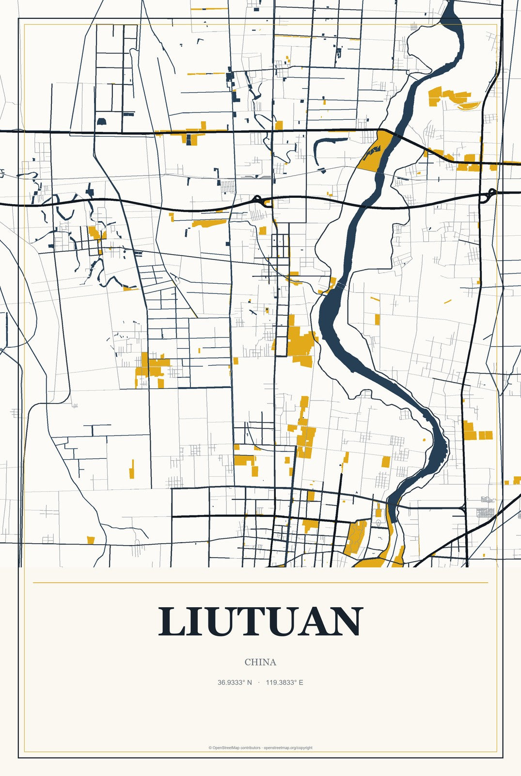 Liutuan, China City Map Aluminum Sign in Citrine Modern style