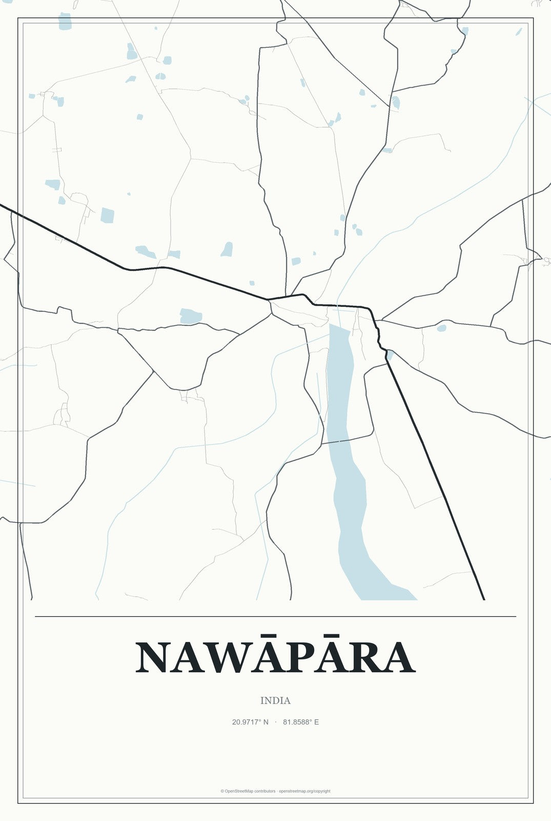 Nawāpāra, India City Map Aluminum Sign in Gallery Air style