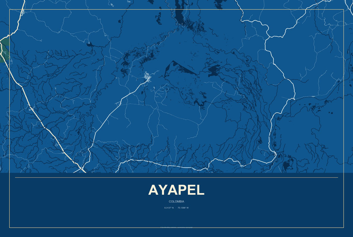Ayapel, Colombia City Map Aluminum Sign in Harbor Cobalt style