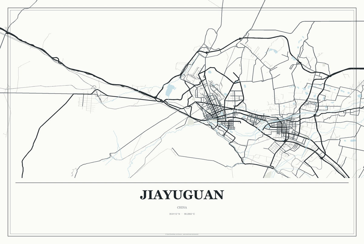 Jiayuguan, China City Map Aluminum Sign in Gallery Air style