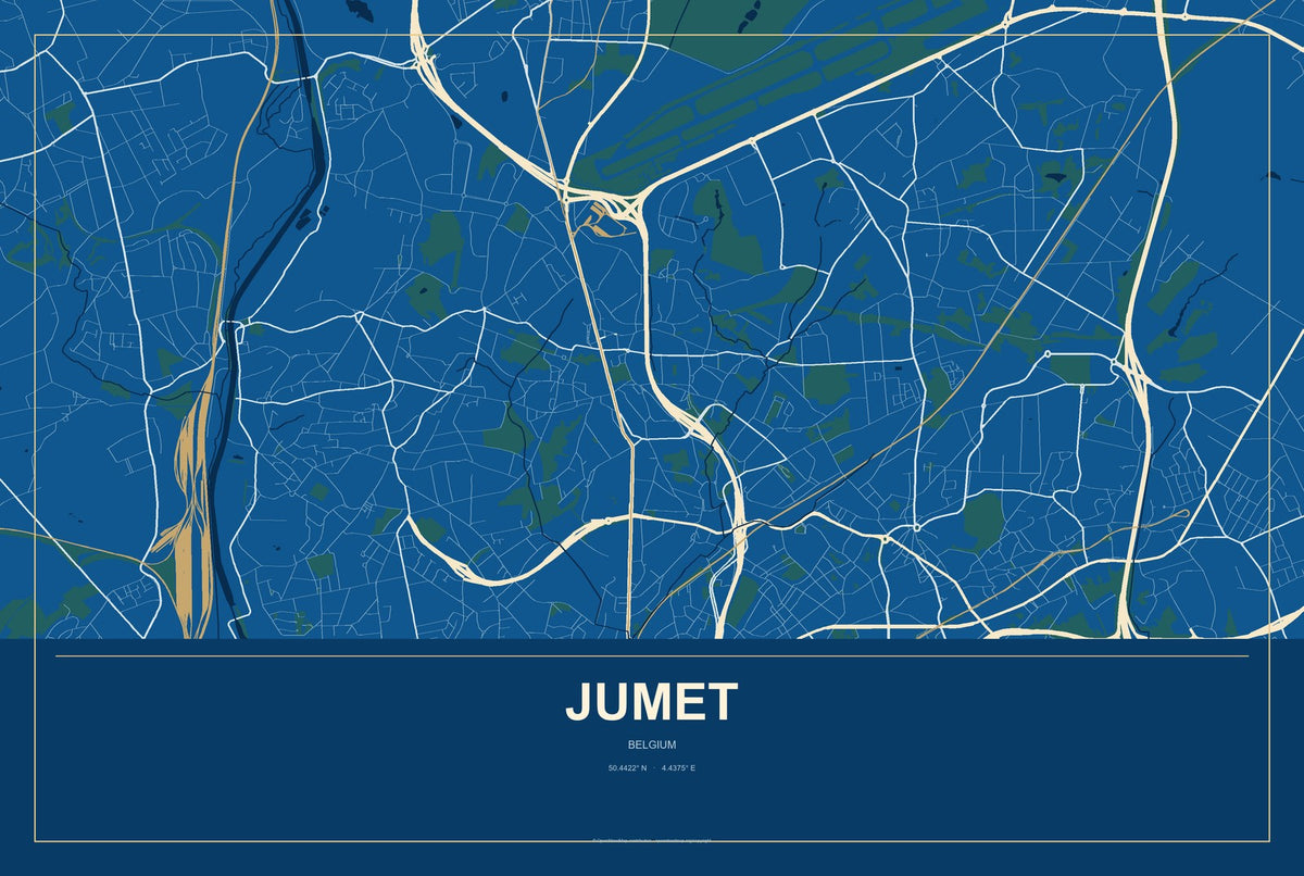 Jumet, Belgium City Map Aluminum Sign in Harbor Cobalt style