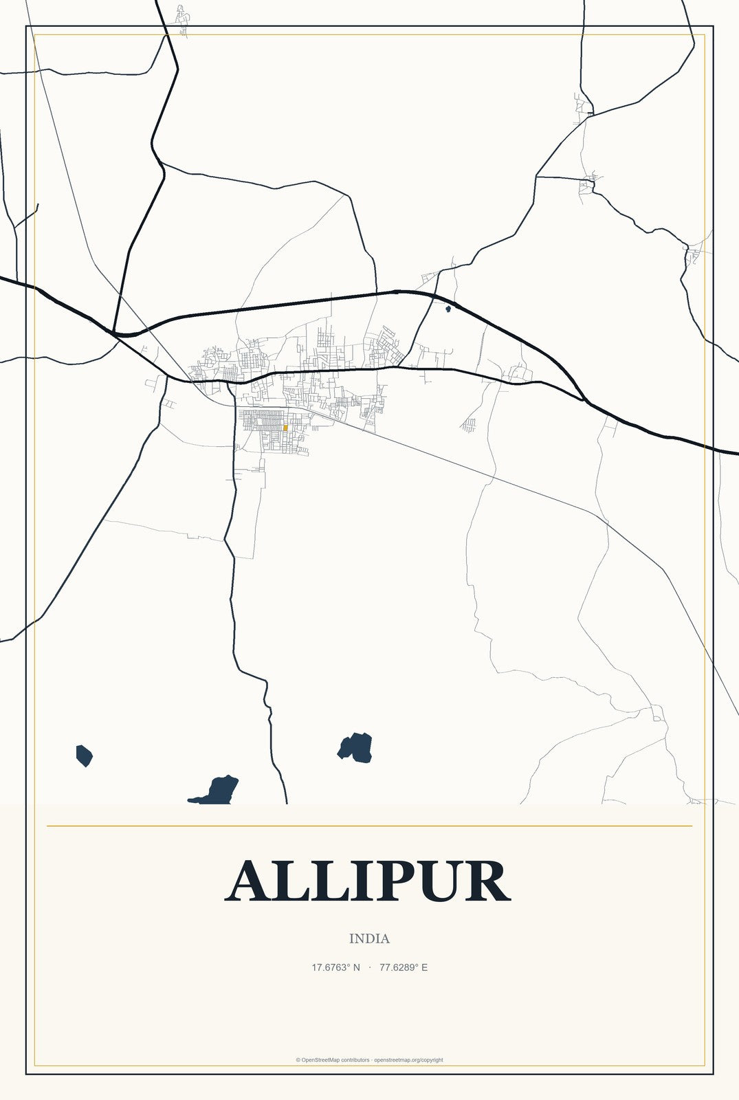 Allipur, India City Map Aluminum Sign in Citrine Modern style