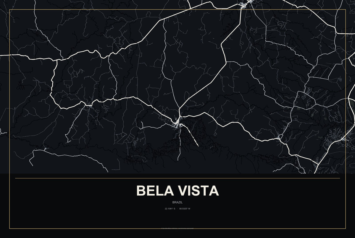 Bela Vista, Brazil City Map Aluminum Sign in Metropolitan Noir style