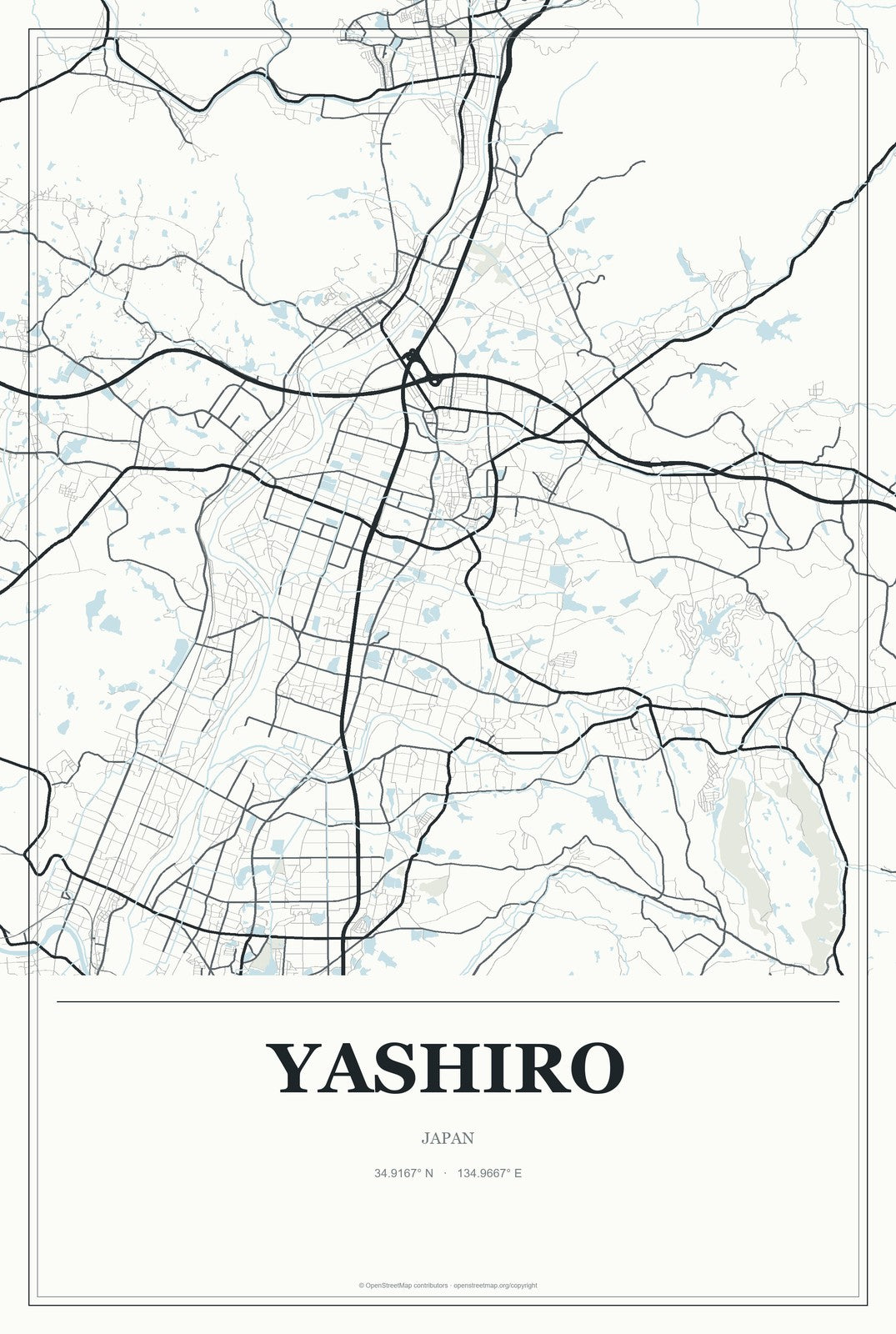 Yashiro, Japan City Map Aluminum Sign in Gallery Air style