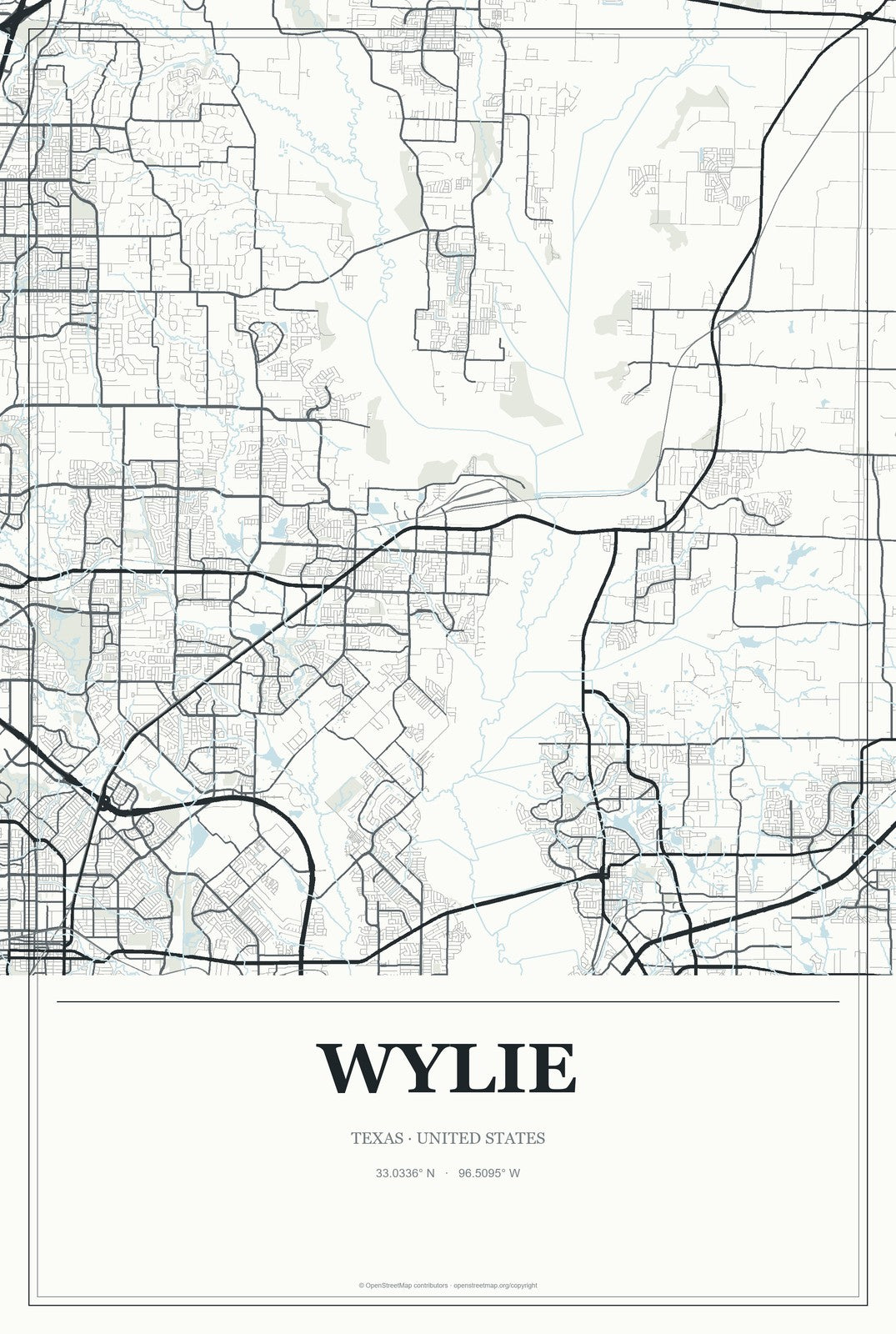 Wylie, Texas City Map Aluminum Sign in Gallery Air style