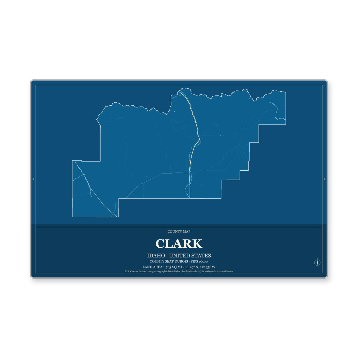 Clark County, Idaho Map Aluminum Sign in Harbor Cobalt style