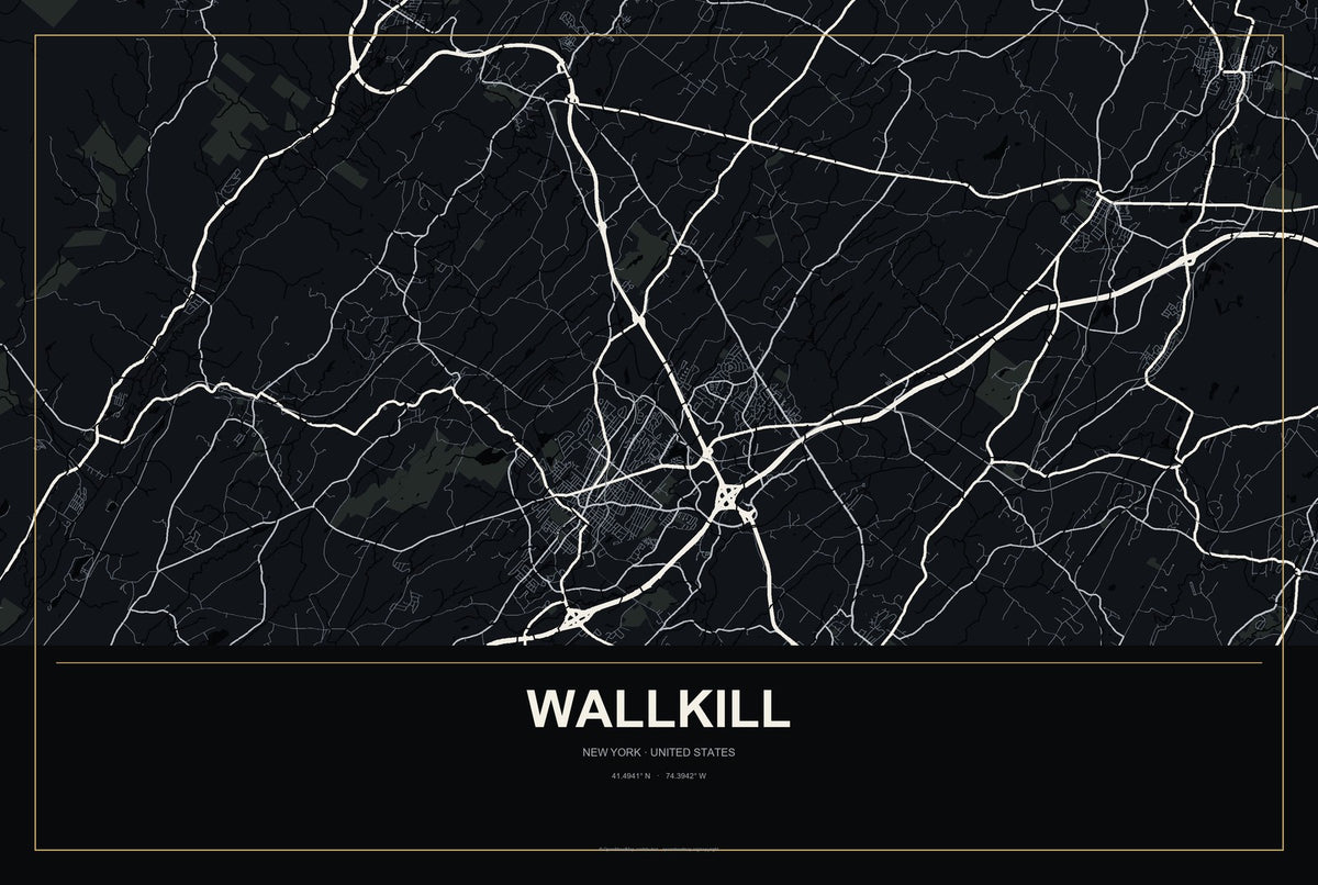 Wallkill, New York City Map Aluminum Sign in Metropolitan Noir style