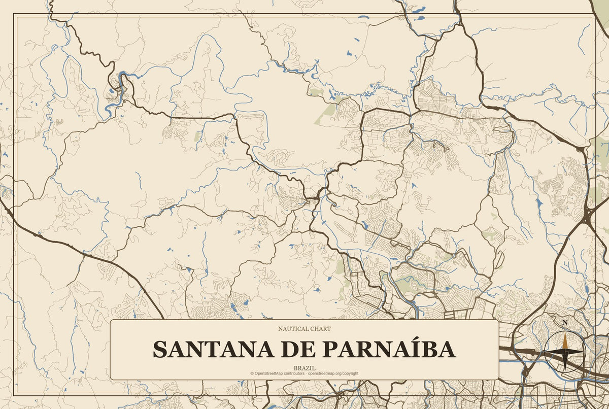 Santana de Parnaíba, Brazil City Map Aluminum Sign in Heritage Nautical style